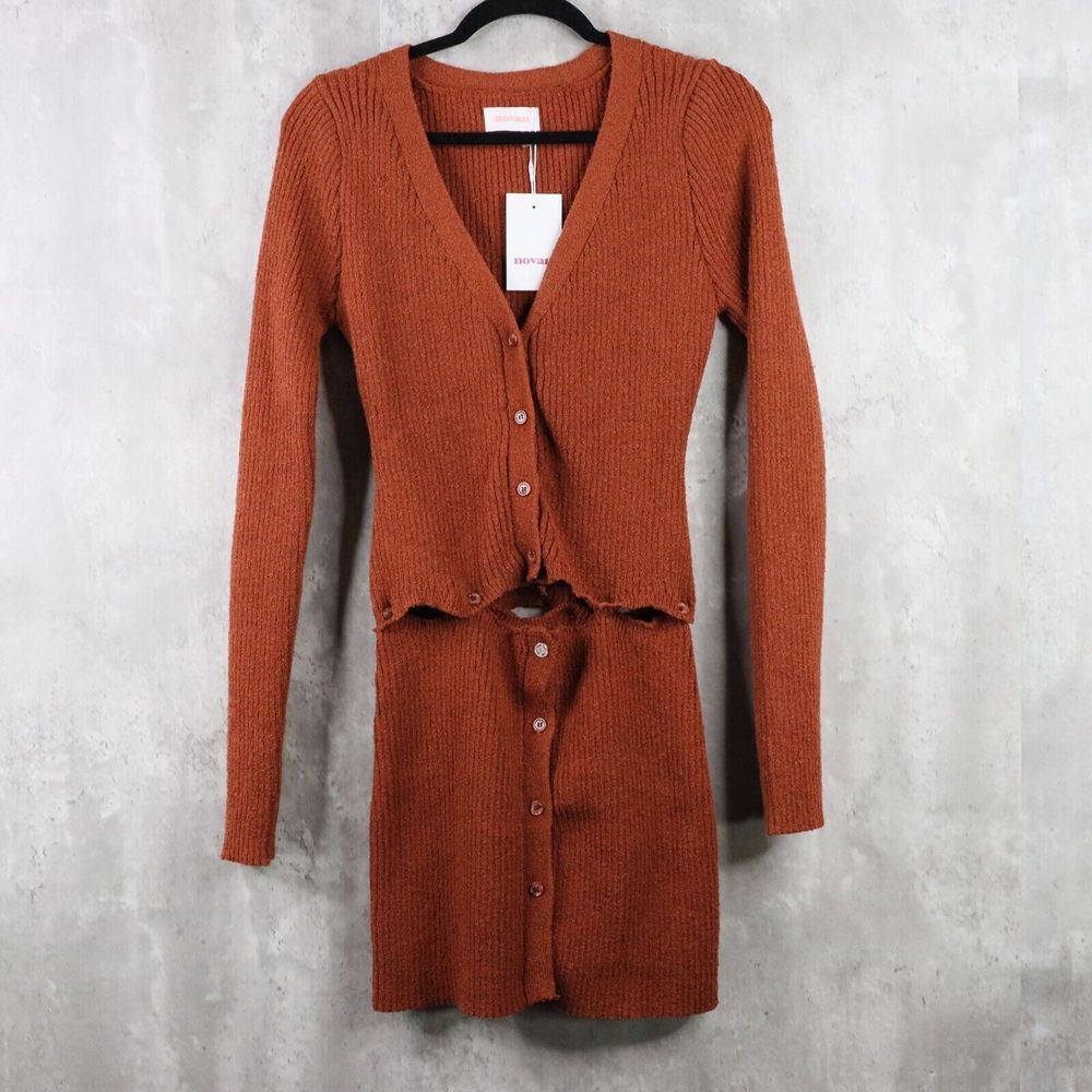 Novan‎ Sweater Dress Womens Size Small Brown Birdie Cable Knit Cardigan NWT